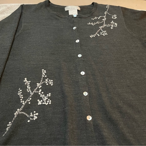 Pierre Cardin Gray Cardigan Sequins Floral Embroidered Vintage - Picture 3 of 5